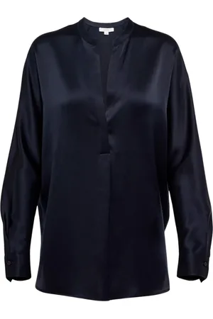 Vince Bluser & Skjorter, Dame, Blå, S, Elegant Band Collar Blouse
