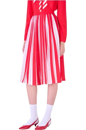 Silvian Heach Nederdel, Dame, Rød, XS, Polyester, Plisseret midi nederdel med kontrastfarver