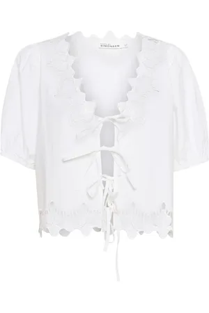 Karen by Simonsen Bluser & Skjorter, Dame, Hvid, XL, Elegant hvid bluse med broderede detaljer