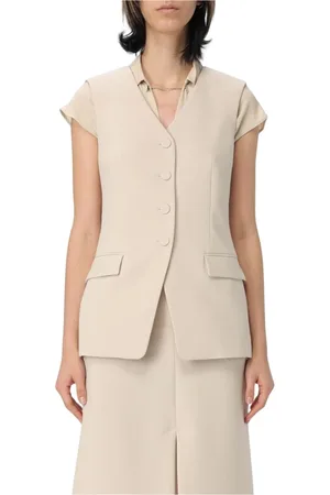 Patrizia Pepe Jakke, Dame, , XS, Uld, Elegant Sand Waistcoat Skirt Suit