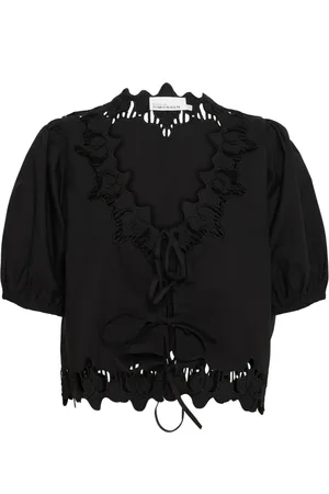 Karen by Simonsen Bluser & Skjorter, Dame, Sort, XL, Bomuld, Elegant Meteorite Bluse med Broderede Detaljer