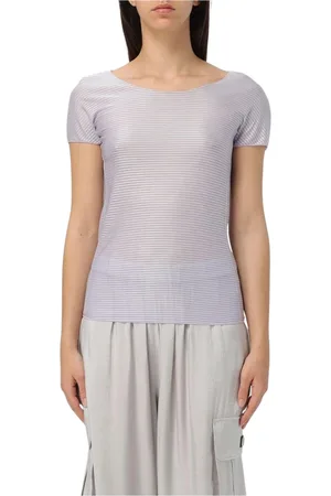 Emporio Armani Top, Dame, Lilla, L, Uld, Grå Jersey Top Stilfuld og Behagelig
