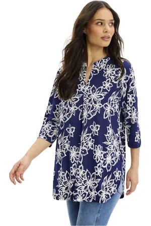 In Front Bluser & Skjorter, Dame, Flerfarvet, M, Maracollina Tunika Navy Print Top