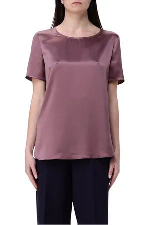 Max Mara Bluser & Skjorter, Dame, Lilla, M, Elegant Silkebluse Korte Ærmer