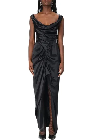Vivienne Westwood Kjole, Dame, Sort, S, Satin, Sort Satin Maxi Kjole