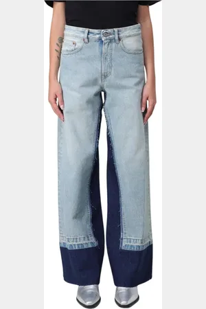 Maison Margiela Jeans, Dame, Blå, W24, Bomuld, Blå Patchwork Wide Leg Jeans