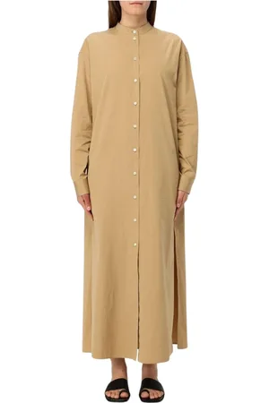 Jil Sander Kjole, Dame, Brun, S, Bomuld, Brun Maxi Skjortekjole Afslappet Pasform