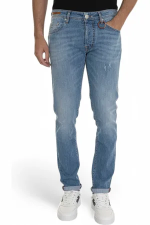 sartoria tramarossa Jeans, Herre, Blå, W40, Bomuld, Stone Washed 5-lomme Jeans med udskæringer
