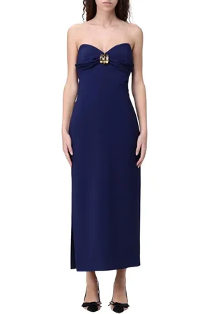 Elisabetta Franchi Kjole, Dame, Blå, L, Sort Strapless Midi Kjole med Sideslidse