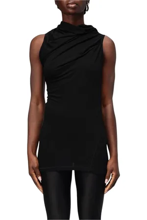 Helmut Lang Top, Dame, Sort, S, Sort Draperet Ærmeløs Top