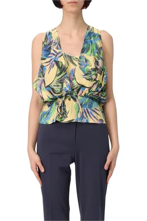 Pinko Top, Dame, Flerfarvet, S, Gul Ærmeløs V-hals Bluse
