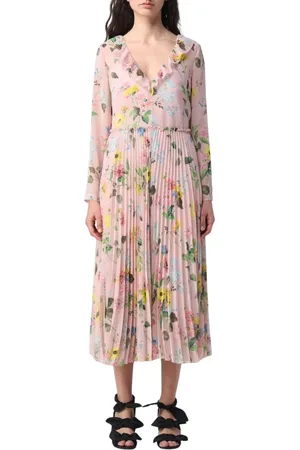 RED Valentino Kjole, Dame, Flerfarvet, M, Polyester, Pink Blomstret Midi Kjole