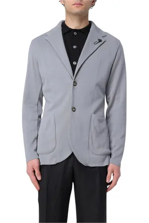 LARDINI Jakke, Herre, Grå, XL, Slim Fit Strikblazer Med Revers