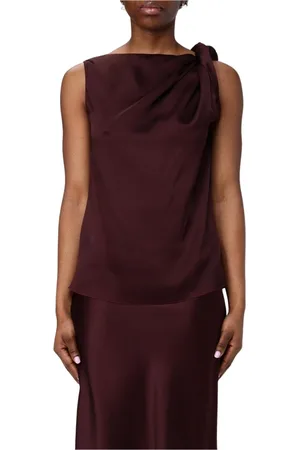 LIVIANA CONTI Top, Dame, Brun, S, Silkebluse med Knude Detalje