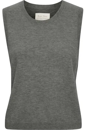 Part Two Strik, Dame, Grå, 2XL, Uld, Blød Strik Trøje Medium Grey Melange