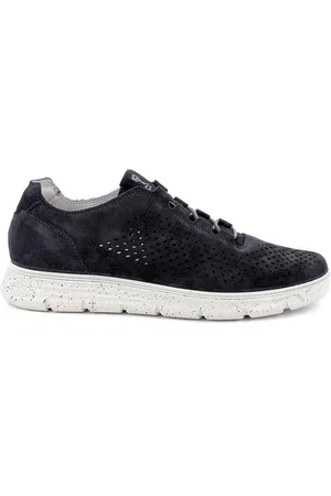 IGI&CO Sko, Herre, Blå, 42 EU, Læder, Blå lav-sål sneakers med perforerede mønstre
