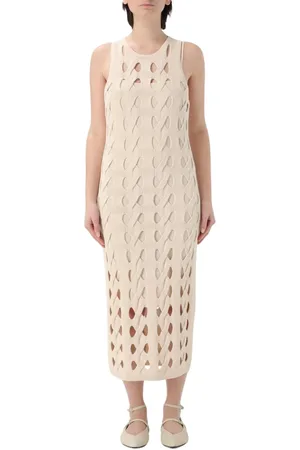 Pinko Kjole, Dame, Hvid, L, Elegant CutOut Midi Kjole