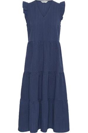 Part Two Kjole, Dame, Blå, XL, Bomuld, Feminin Kjole med Ruffle Detaljer