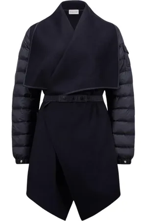 Moncler Jakke, Dame, Blå, S, Uld, Stilfuld Blå Hættet Cape med Lynlås
