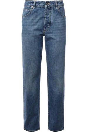 Bottega Veneta Jeans, Dame, Blå, S, Bomuld, Mid Jeans med Intrecciato Mønster