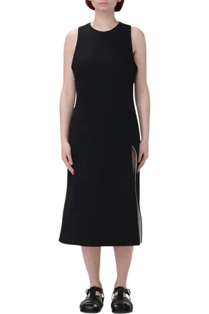 Ami Kjole, Dame, Sort, L, Sort Minimalist Kjole med Sideslidser