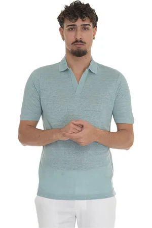 Gran Sasso Top, Herre, Blå, M, Linned, Let Linned Polo Skjorte med Slub Tekstur