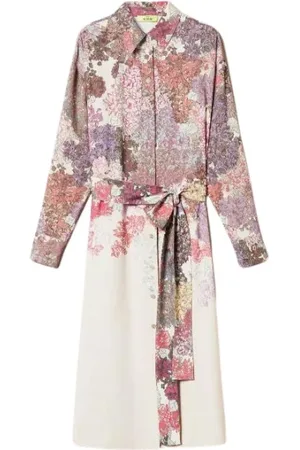 Twin-Set Kjole, Dame, Flerfarvet, 2XS, Satin, Lang kjole med blomsterprint