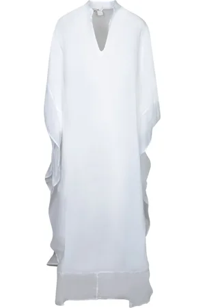 120% Lino Kjole, Dame, Hvid, L, Linned, Hvid Linned Kaftan Kjole