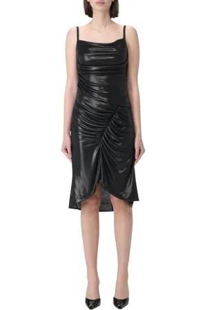 Marine Serre Kjole, Dame, Sort, M, Elegant Draperet Midi Kjole