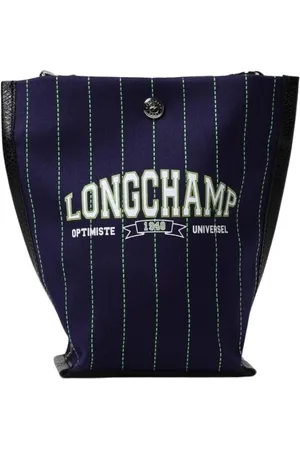 Longchamp Taske, Dame, Blå, ONE SIZE, Uld, Blå Pinstripe Crossbody Taske