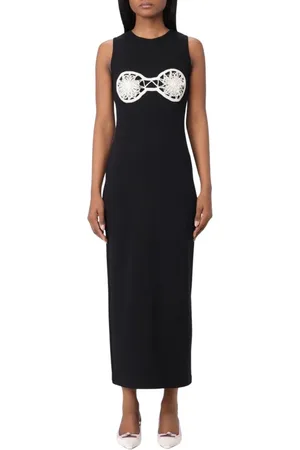 MAGDA BUTRYM Kjole, Dame, Sort, M, Elegant Ribbed Strik Midi Kjole