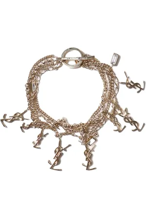 Saint Laurent Tilbehør, Dame, Gul, M, Uld, Gylden Charme Armbånd med Rhinsten