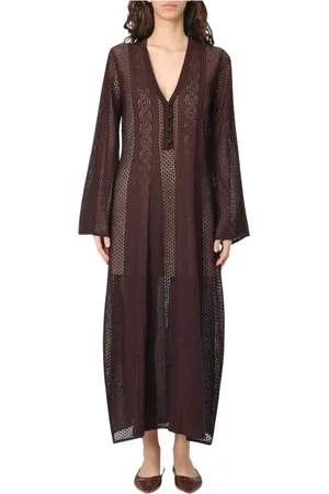 Twin-Set Kjole, Dame, Brun, M, Elegant Kaffe Strik Maxi Kjole
