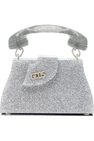 GCDS Taske, Dame, Grå, ONE SIZE, Uld, Glitter Foldover Taske med 3D Detaljer