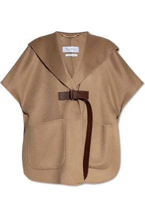 Max Mara Jakke, Dame, Brun, ONE SIZE, Læder, Kashmir poncho Dorico