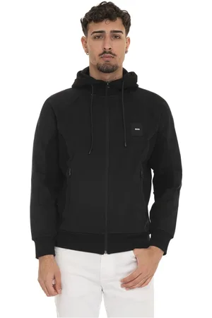 HUGO BOSS Jakke, Herre, Sort, XL, Bomuld, Ribbet hættetrøje med lynlåslommer