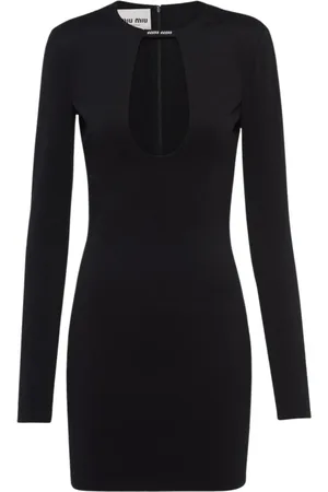 Miu Miu Kjole, Dame, Sort, 2XS, Uld, Elegant Keyhole Neck Sort Kjole