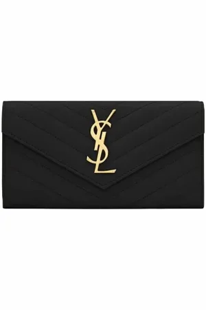 Saint Laurent Tilbehør, Dame, Sort, ONE SIZE, Læder, Stor Flap Wallet med Cassandre-stil