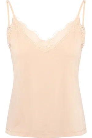Part Two Top, Dame, Lyserød, L, Uld, Smoke Gray Lace Trimmed Top