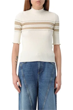 Twin-Set Strik, Dame, , XS, Uld, Guld Ribstrikket Mock Hals Top