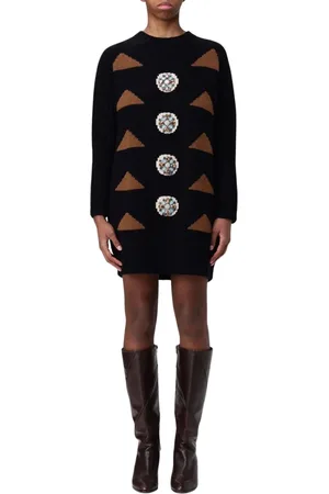Max Mara Kjole, Dame, Sort, M, Elegant Geometrisk Strik Mini Kjole