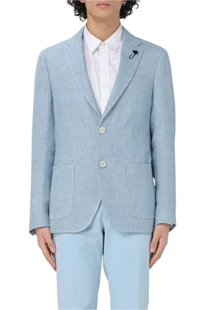 LARDINI Jakke, Herre, Blå, 3XL, Linned, Blå Linned Blazer Lommer