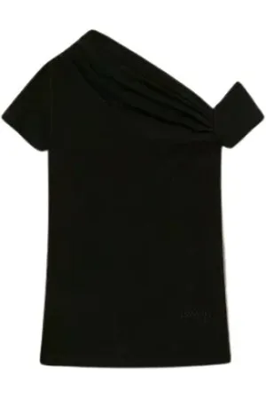 Twin-Set Top, Dame, Sort, S, Bomuld, Asymmetrisk draperet bomuldst-shirt