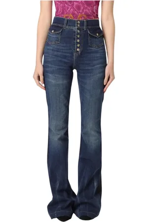 VERSACE Jeans, Dame, Blå, W25, Bomuld, Elegant Flared Blå Jeans
