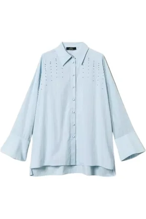 Twin-Set Bluser & Skjorter, Dame, Blå, S, Broderet Skjorte Actitude Kollektion