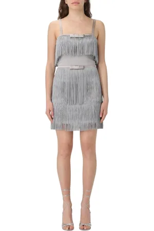 Elisabetta Franchi Kjole, Dame, Grå, S, Perle Frynse Mini Kjole