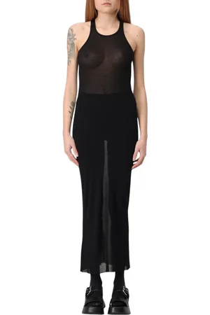 Rick Owens Kjole, Dame, Sort, XS, Ribbet Strik Maxi Kjole