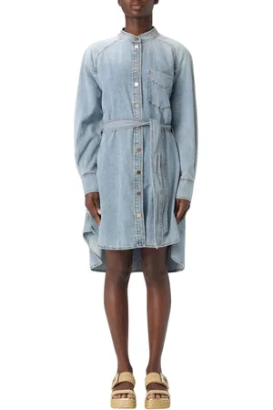ZIMMERMANN Kjole, Dame, Blå, M, Denim, Bæltet Denim Skjortekjole