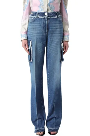 VERSACE Jeans, Dame, Blå, W28, Bomuld, Cargo Lommer Wide Leg Jeans