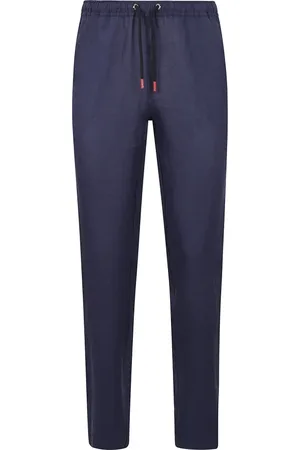 Kiton Bukser, Herre, Blå, 2XL, Linned, Linned elastisk talje snøre bukser